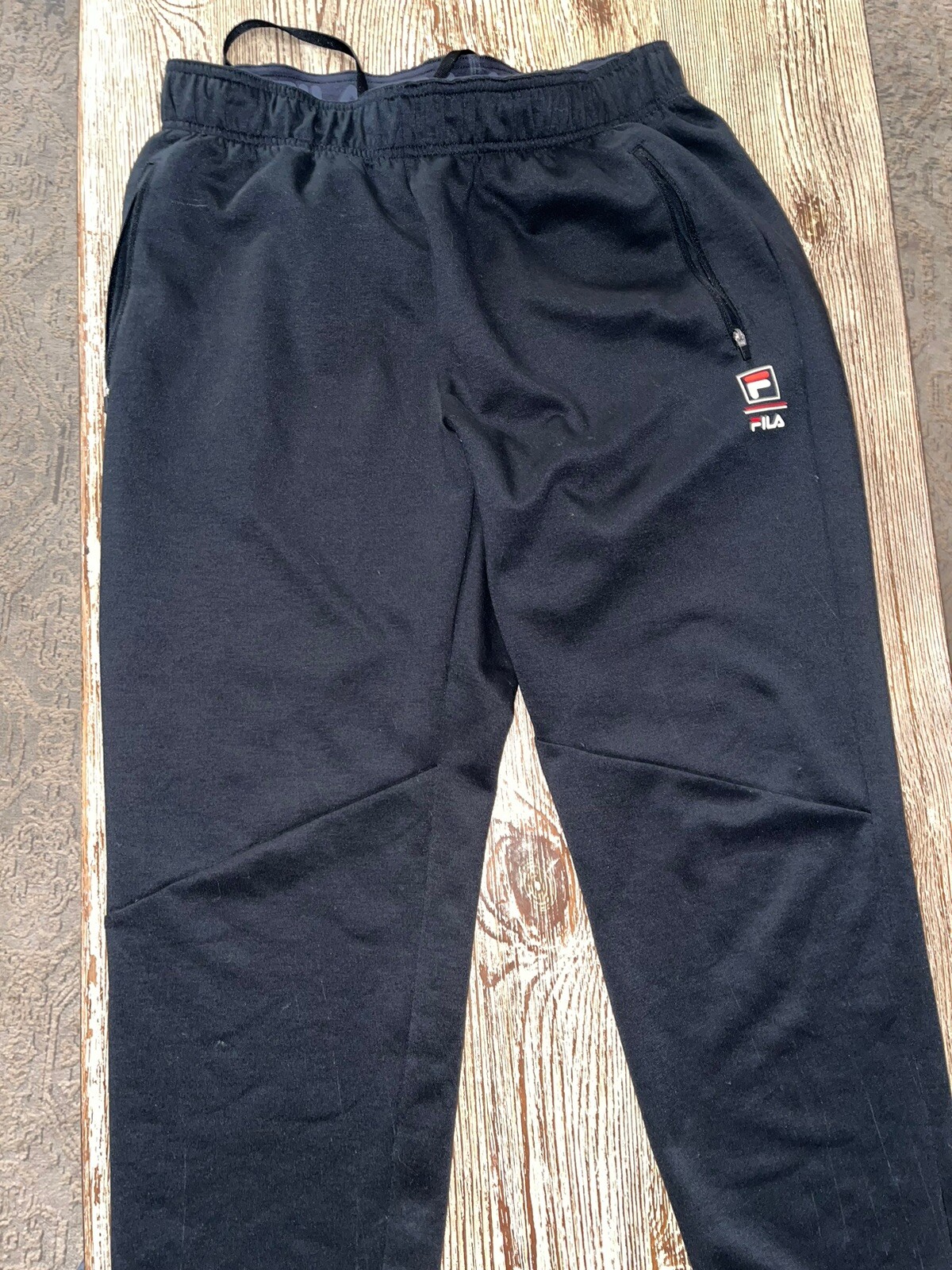 Fila Men's Active Track Pants Black Peacoat Zipper Pockets Drawstring