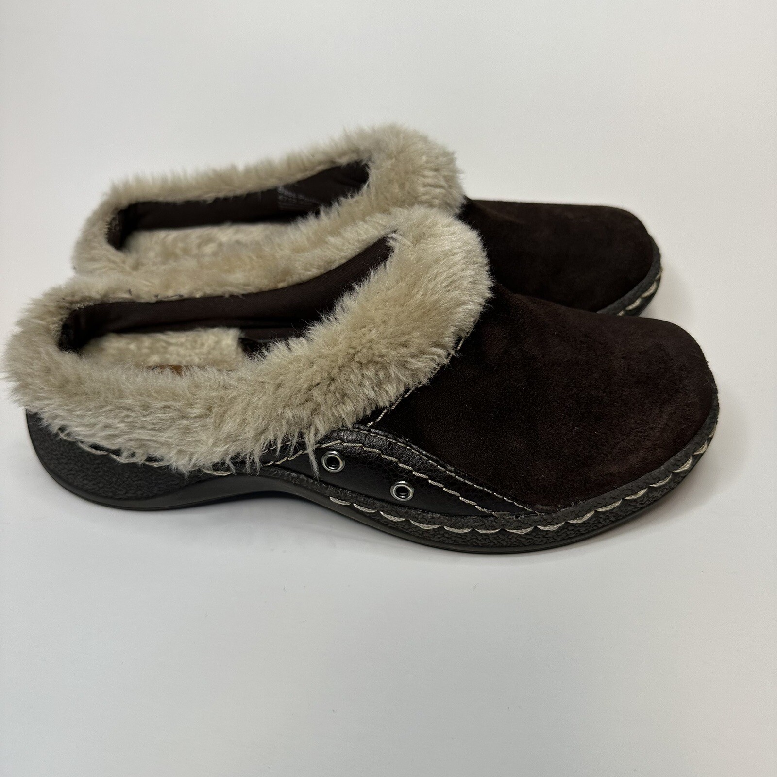 SAOLA Bass pantofola da donna in pelle stile zoccolo taglia 6 M marrone suola in gomma confortevole