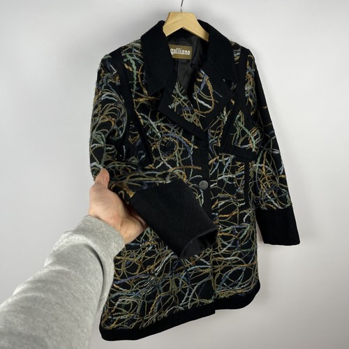 Chaqueta de abrigo de lana Galliano multicolor abstracto bordado de lujo talla L - Imagen 5 de 16
