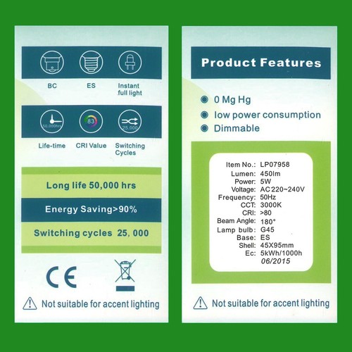 2x 5W à Variation LED G45 Globe Golf Ampoule 3000K Es E27 Vis Edison Lampe - Photo 3 sur 3