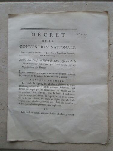 DECRET 1794 : Chefs de légion requis par les représentants du peuple. - Zdjęcie 1 z 1