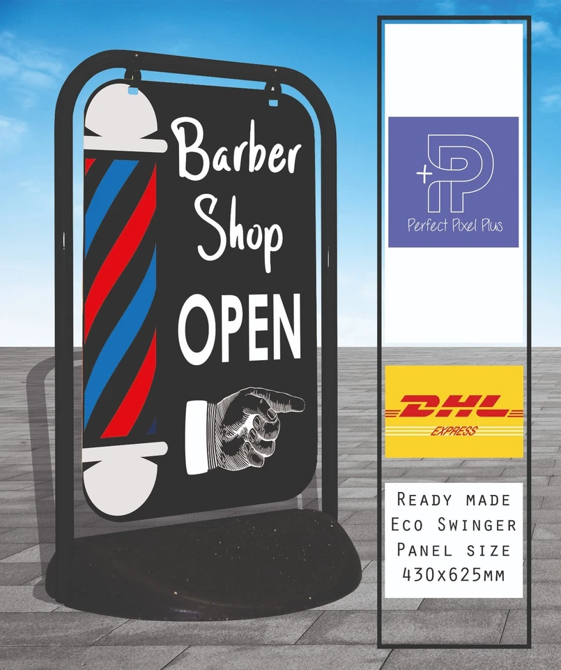 Barber Shop Open Eco Swinger Pavement A Board Sign Printed Both Sides