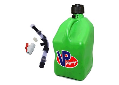 VP Racing Green Square 5 Gallon Fuel Jugs + Hose, Hose Bender, and Ball Valve