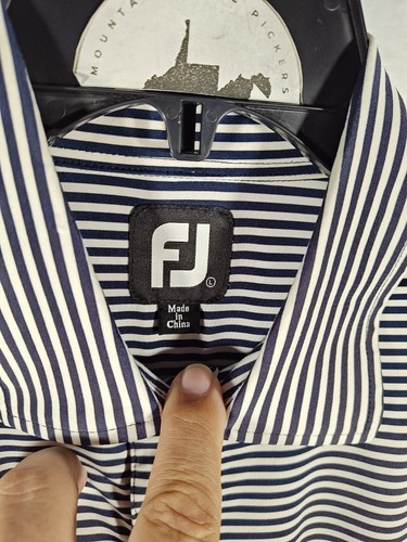 FootJoy FJ Golf Polo Shirt Men's Size Large White Dark Gray Striped READ DESCRIP - Picture 5 of 6