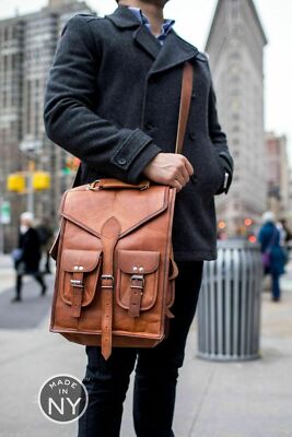 Leather Womens Backpack Satchel Brown Vintage laptop Rucksack Messenger Travel B