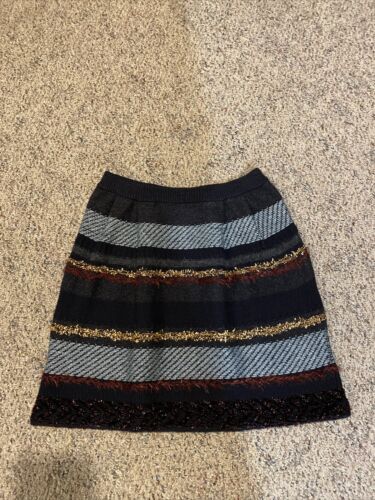 Tory Burch Skirt Short Knit A Line Black Multi Stripe Wool Blend Stretch  Size XS | eBay