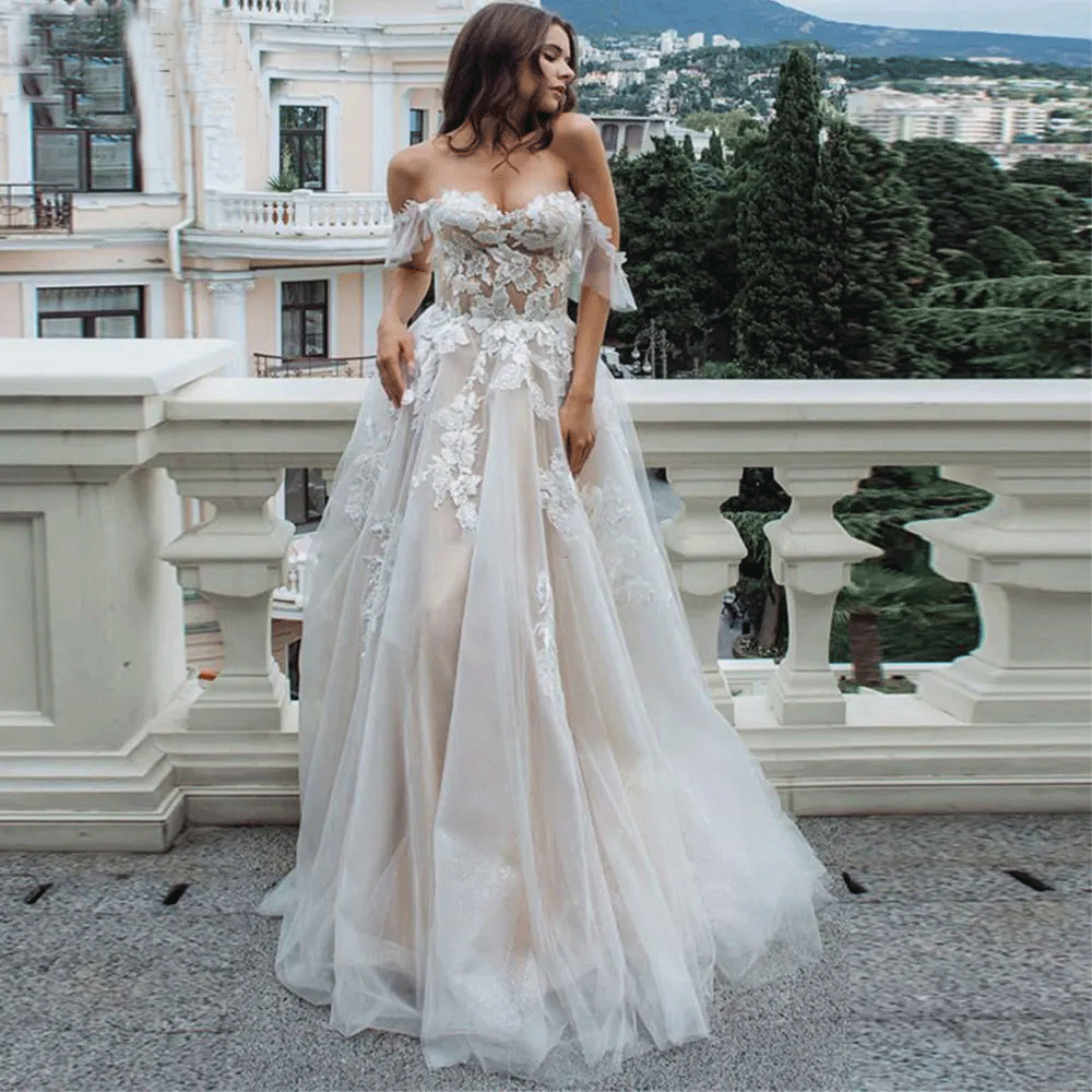 A-line Wedding Dresses Lace Applique Bridal Gowns Strapless New Wedding  Dresses | eBay