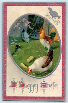 1911 Easter Chicken Hen Little Chicks Flowers Embossed Tuck Superior NE Postcard
