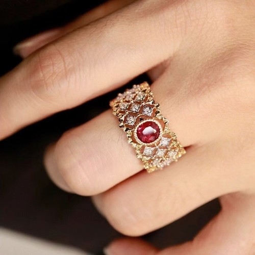 Vintage Lab Created Ruby Natural Diamond Women Bezel Ring Band 14K 2-Tone Gold - Picture 3 of 8