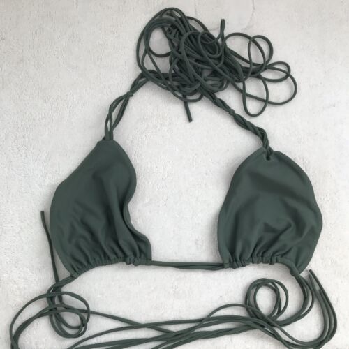 Mikoh Kirra Green Bikini Top Small Triangle Fringe Stretchy Jersey Double Lined