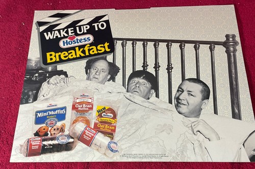 Original HOSTESS advertising sign 17 x 13" 1991 Three Stooges Wake Up breakfast