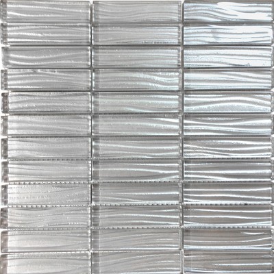 Modern Gray Metallic Wave Cold Spray Stacked Pattern Mosaic Tile Wall Backsplash