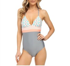 Splendid Gray Astoria Rem Soft Cup Halter Strap One Piece Swimsuit Size M