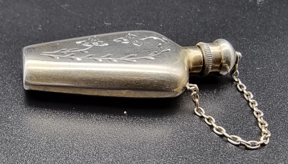 Botella de perfume rusa vintage Art Deco de plata de ley 875 grabada soviética URSS Foto 3 de 4