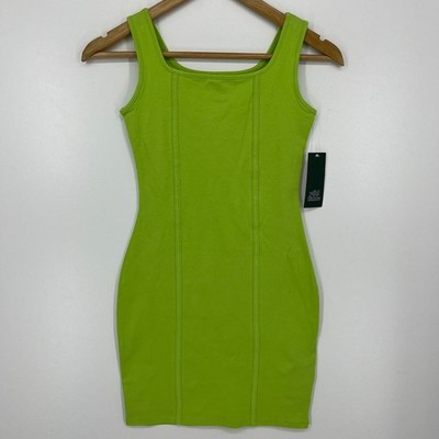Wild Fable Womens XS Lime Green Bodycon Mini Dress Square Neck Seam Detail NWT