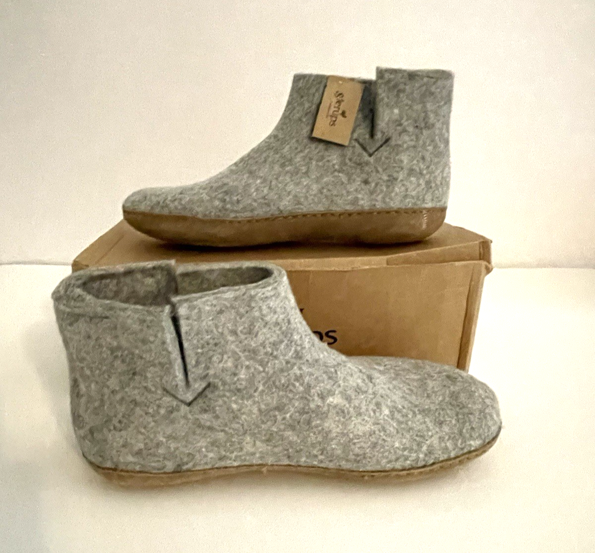 SAOLA Glerups Stivali Ciabatte Lana Suola Pelle Uomo 9 EUR 42 Feltro Casa Scarpe Slip On