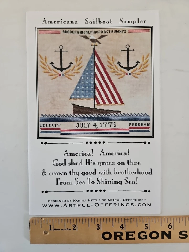 Artful Offerings AMERICANA SAILBOAT SAMPLER Counted Cross Stitch Pattern USA - Image 2 of 4