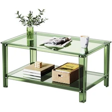 Acrylic Coffee Table with Storage Shelf,Rectangle Living Room 2-Tier Center T...