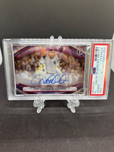 2025 Topps Tribute Derek Jeter/Michael Kay Dual Auto # 8/10 PSA 10 Calling the s