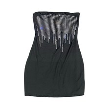 Rhinestone Bodycon Strapless Mini Dress in Black, Size L