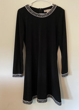 Michael Michael Kors S Black White Trim A-Line Knee Dress Round Neck Zip Knit