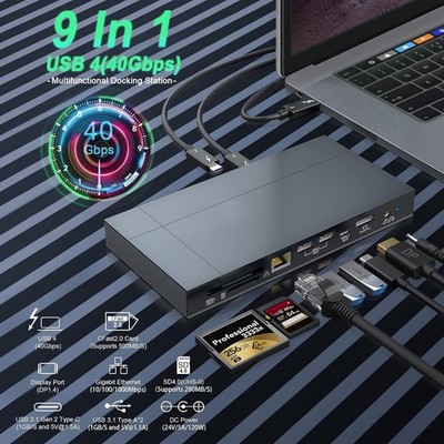 USB C Docking Station, Support 8K Display, 60W Charging, UHS-II SD 4.0 & CFast 2