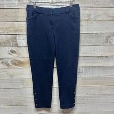 Talbots Pants Womens 8 Navy Blue Hampshire Ankle Trousers Button Cuff Stretch