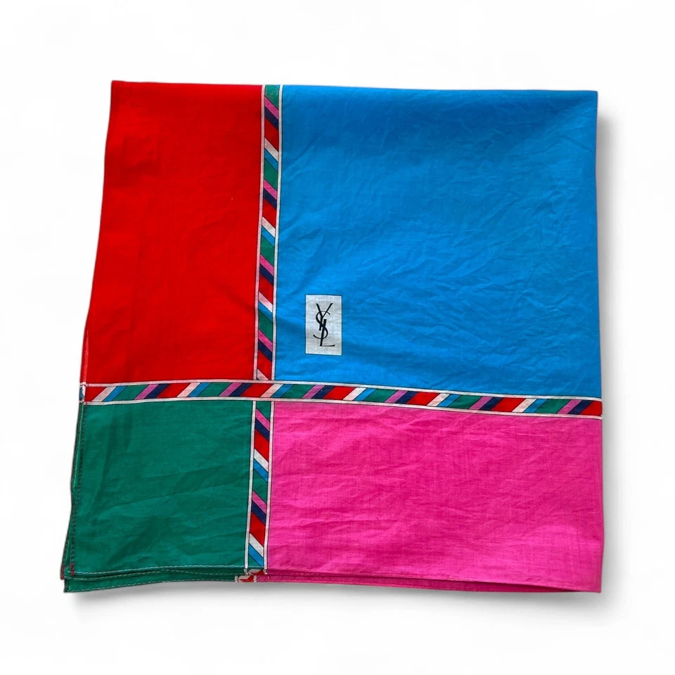 Bufanda vintage Yves Saint Laurent YSL colorblock rosa azul rojo verde 27" COMO ESTÁ Foto 2 de 4