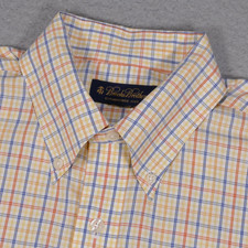 Brooks Brothers Shirt Mens 16 34/35 Button Down Yellow Blue Orange Long Sleeve