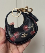 Coach Mini Carmen Bag Charm with Cherry Print Gold Black Red Multi Leather New