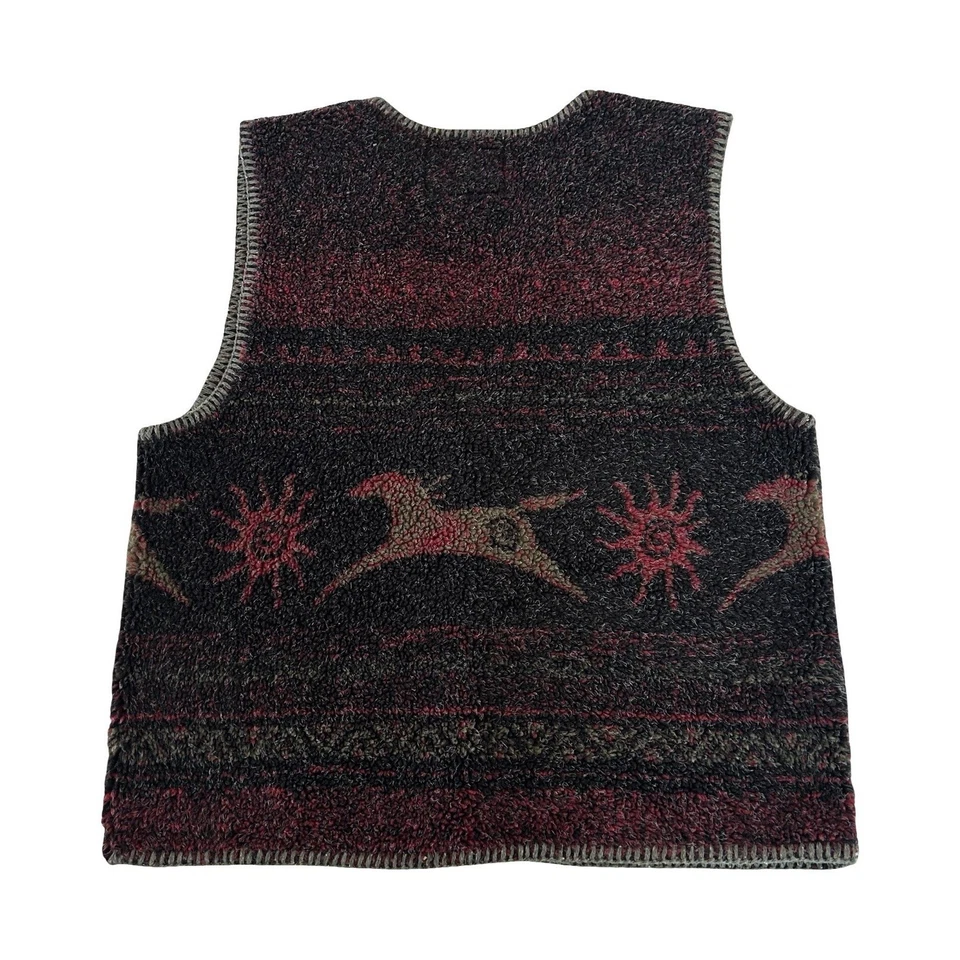 Chaleco con botones de lana Alps Pile para mujer talla M negro y rojo azteca de colección hecho en EE. UU. Foto 3 de 4