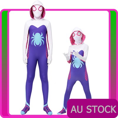 Kids Ghost Spider Gwen Costume Girls Superhero Spiderman Jumpsuit Halloween Girl