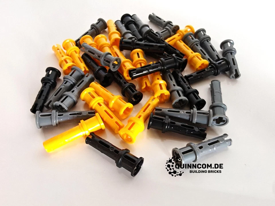 GOBRICKS 50-300 Stück TECHNIC Pin 3L mit Reibung und Stop #32054 grau / schwarz / gelb