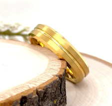 Yellow Gold Tungsten 6MM Band Brushed Groove Design Christmas Gifts Ring For His