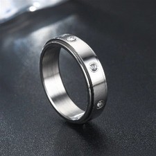 Stainless Steel Spinner Ring Rotatable Fidget Band with CZ Accents Unisex Size 6