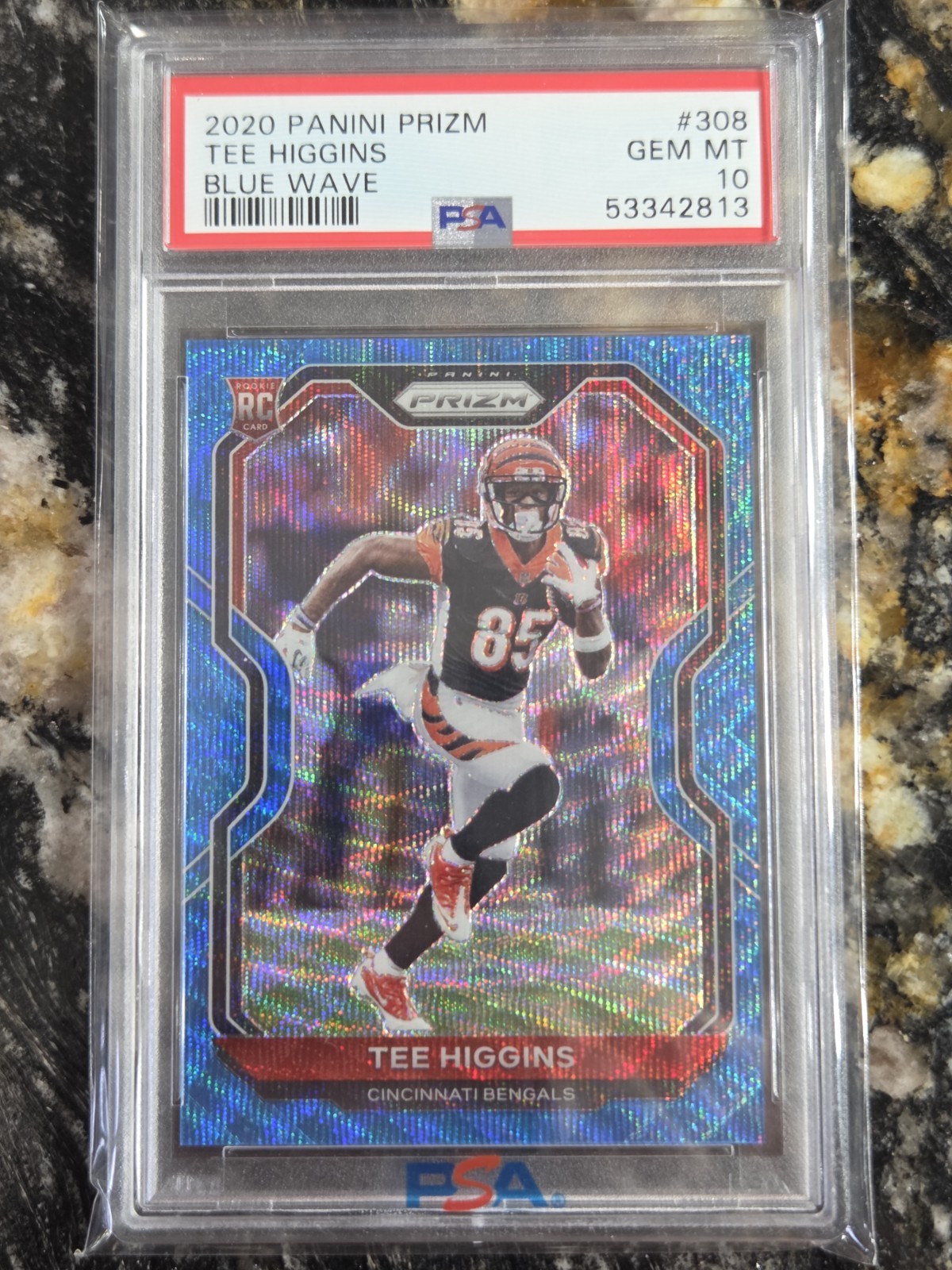 2020 Tee Higgins RC #308 Panini Blue Wave Prizm PSA 10 Gem Mint #177/199!