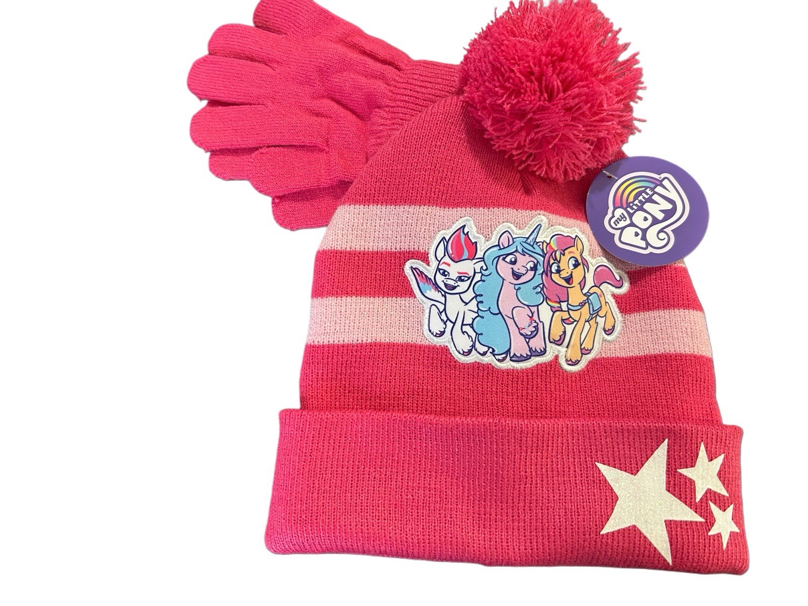 Set cappello e guanti bambina My Little Pony Hasboro rosa nuovo pompon top