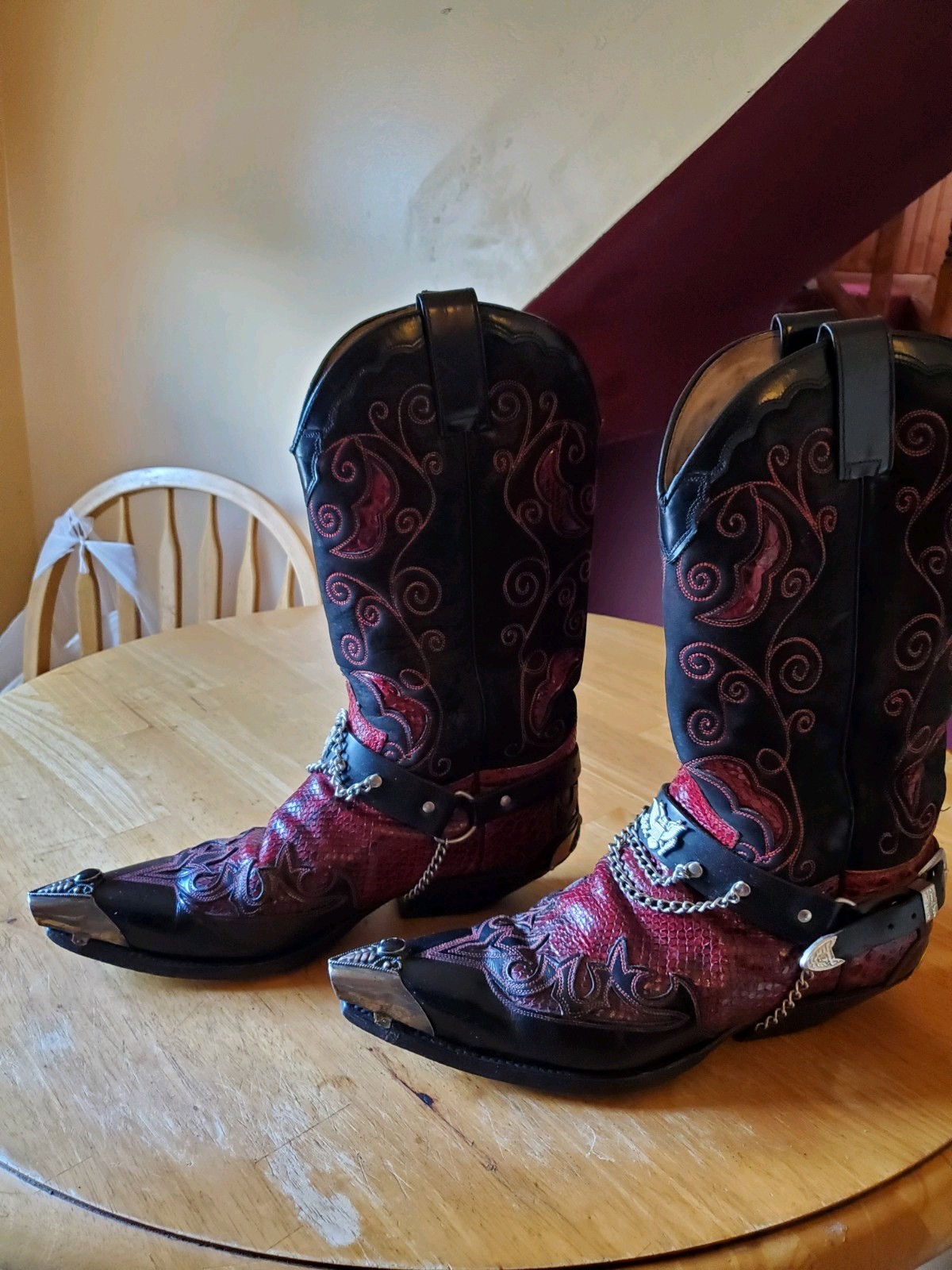 Vtg-SENDRA RED PYTHON Harness METAL TOE  WESTERN … - image 1