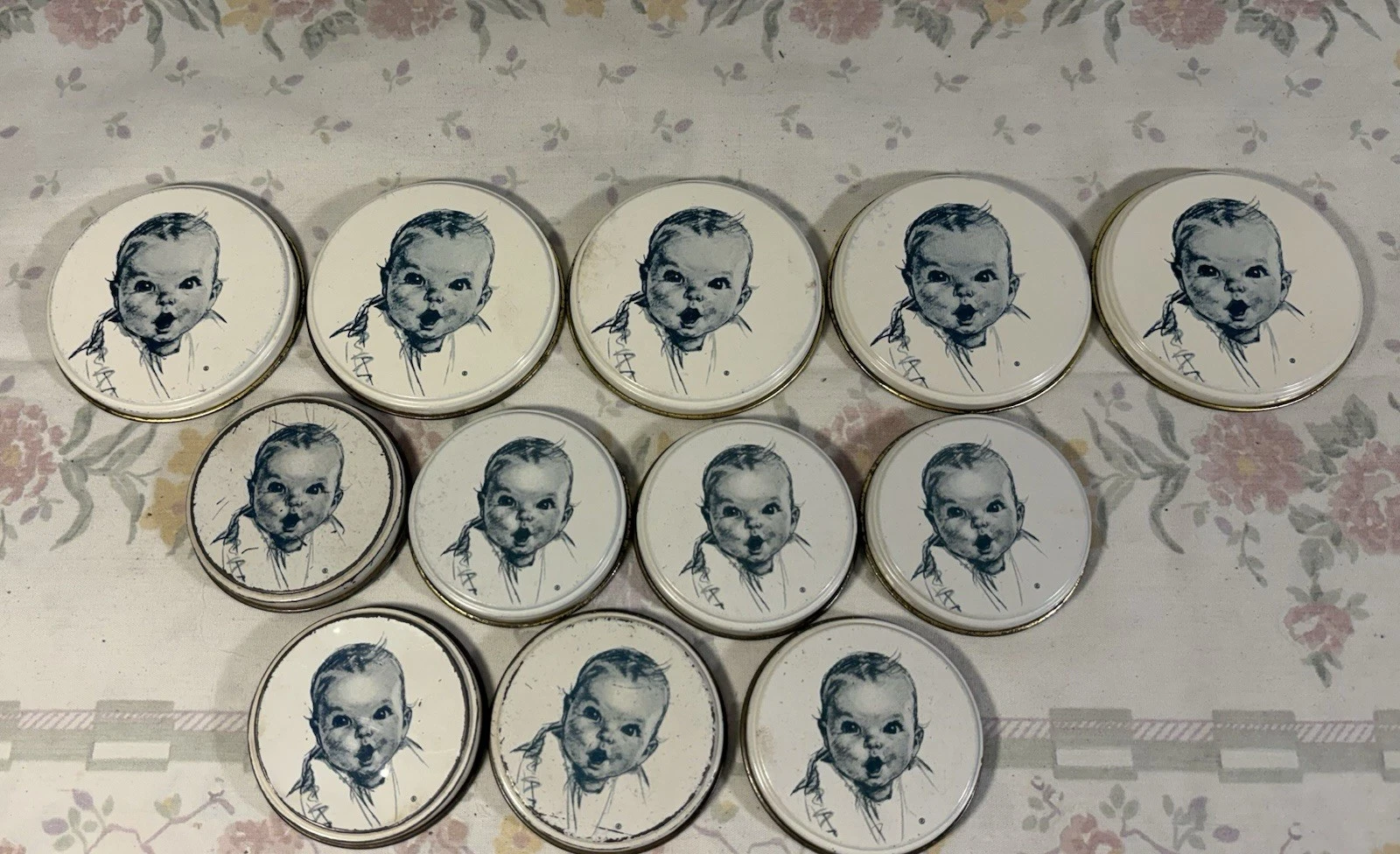 Vintage Lot Of 12 Gerber Baby Food White Metal Tin Jar Lid Covers
Opens in a new window or tab