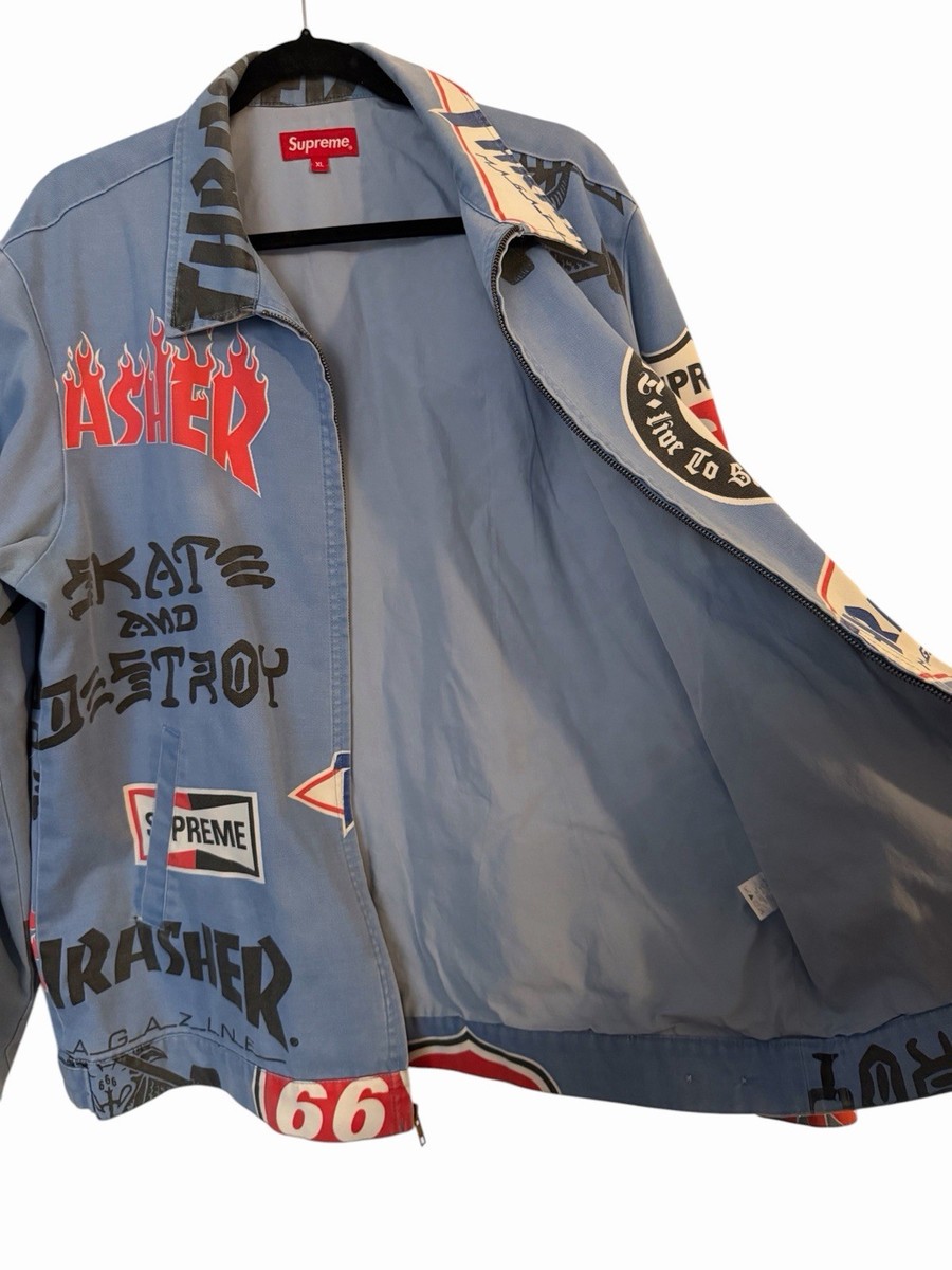 Supreme x Thrasher All Over Print Work Jacket Blue Size XL Rare