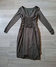 Coast Dark Grey & Black Stretch Ruched Bodycon Dress Wiggle Evening Party UK8