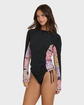 Billabong Dreamy Daze Zip Front Rashguard - Women's - Small / Black Pebble