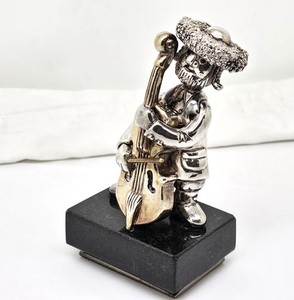FRANK MEISLER ISRAEL 925 SILVER CONTRABASS MUSICIAN SCULPTURE,5"