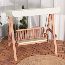 A Frame Wood Porch Swing Outdoor Garden 2-Seat Swing Bench w/ Canopy & Cushions