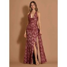 NWT Estee Vintage Rose Maxi Dress Azazie Atelier SZ 12 Pink Halter Full Length
