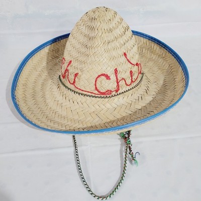 Chi Chi's Mexican Resturant Sombrero Straw Hat Embroidered Blue Trim Adult