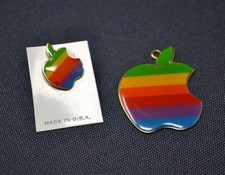Vintage Mac Apple Computer Rainbow Logo Lapel Pin Pinback Keychain Pendant Retro