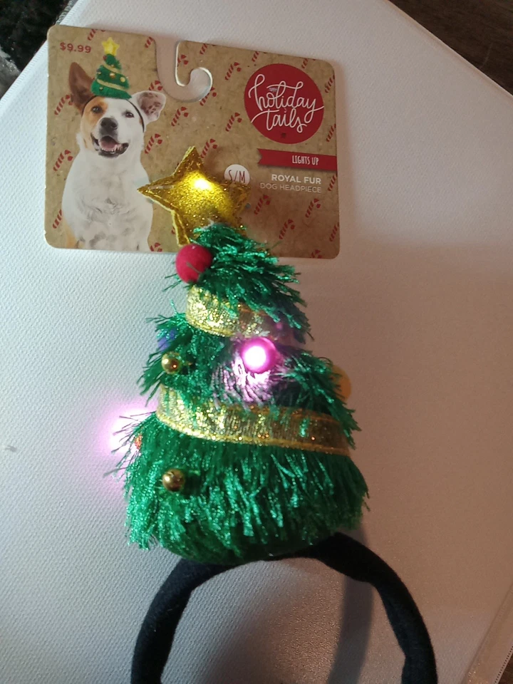 Tocado para perro árbol de Navidad iluminado colas navideñas S/M Foto 4 de 4