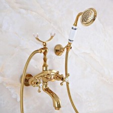 Wall Mount Bathroom Gold Color Brass Clawfoot Tub Filler Faucet Handshower