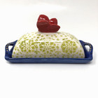 Butterfly Butter Dish Pier 1 Colorful Stoneware Hand Painted Blue Green Boho